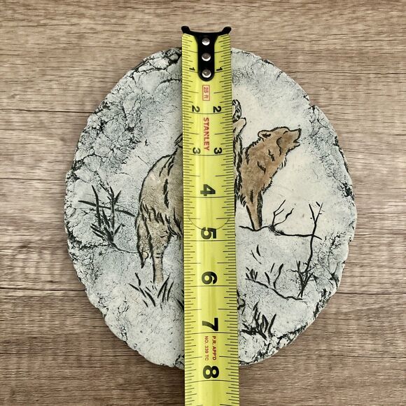 Shapes Of Clay Plaque Howling Wolves Artist Signed Stan Langtwait Volcanic Ash - Picture 6 of 7